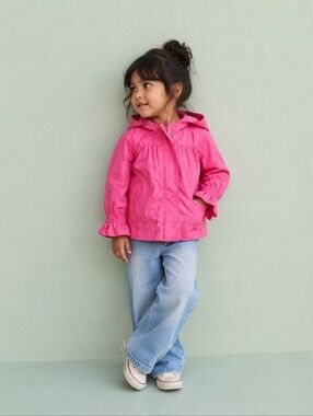 Baby Gap Girls Pink Hooded Jacket 3T Ruffle Bell Sleeve Lightweight Coat